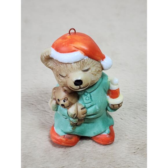 Christmas Tree Ornament Teddy Bear Wearing Pjs Holding 2 1/2" Holiday Decor 90s - Picture 3 of 12